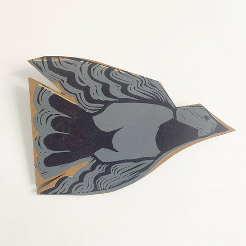 Fat pigeon - Linocut Printed on Wood