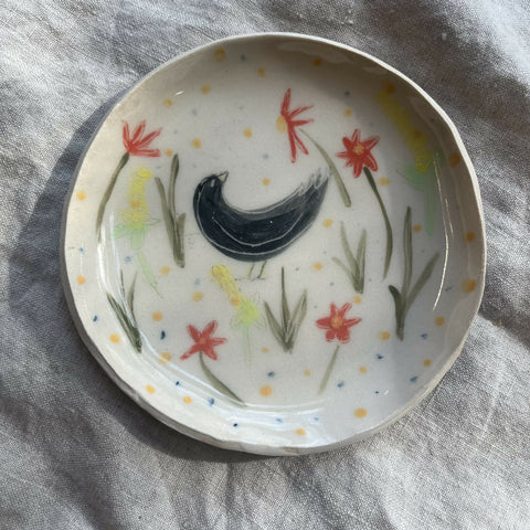 Garden Visitor - Blackbird and Wildflowers - Ceramic Dish