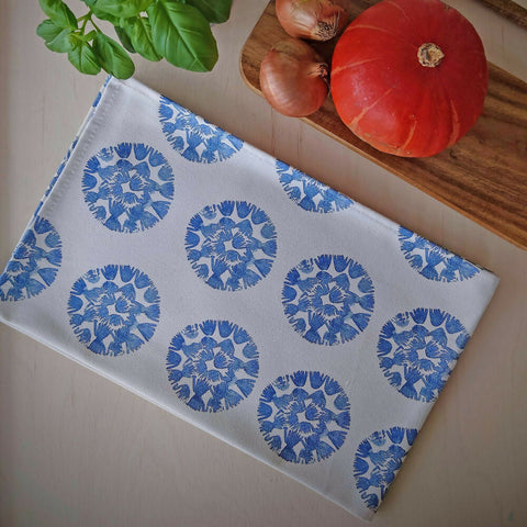 Organic Tea Towel - Machair Clock Blue