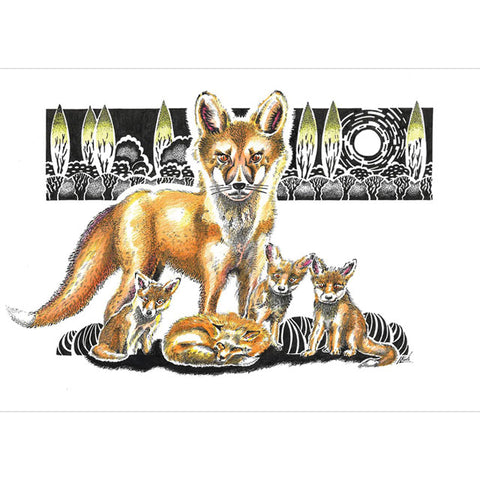 Kevin Cook, Vixen and Cubs, Fine Art Greeting Card