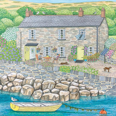 Lisa Davies, The Cottage By The Cliff, Fine Art Greeting Card