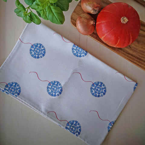 Organic Tea Towel - Machair Floret Blue