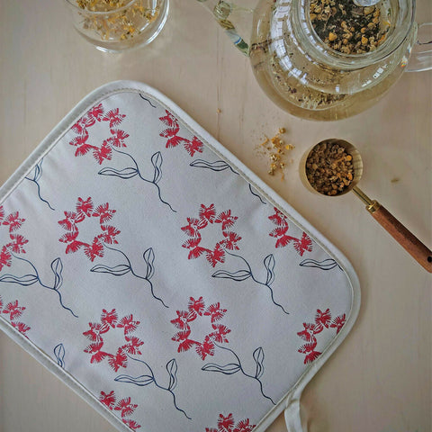 Organic Rayburn Hob Cover and Table Protector - Machair Flower Red
