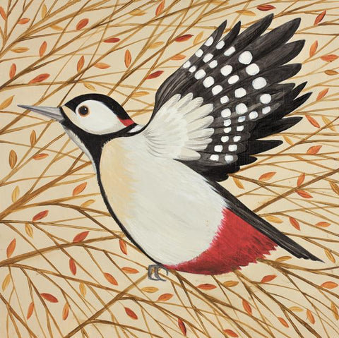 Catriona Hall, Woodpecker On The Wing, Fine Art Greeting Card