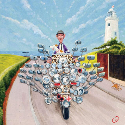 Chris Williamson, His Shiny Scooter, Blank Art Greeting Card