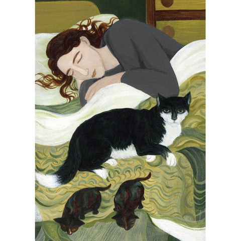 Dee Nickerson, Family (woman with cats), Fine Art Greeting Card