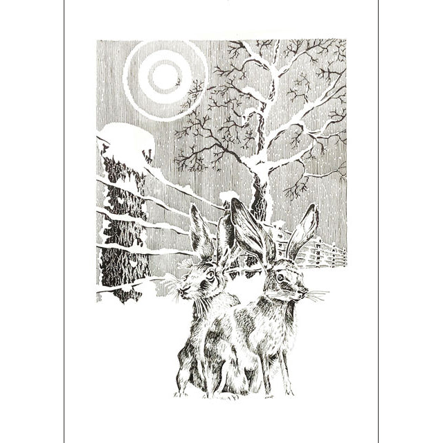 Kevin Cook, Hares In Winter, Fine Art Greeting Card