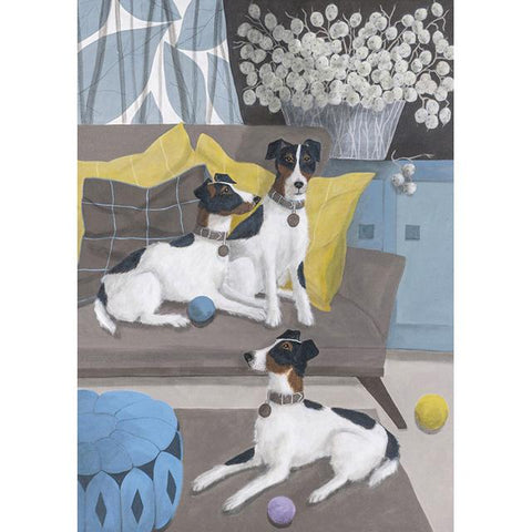 Mary Carlson, Terrier Trio With Honesty, Fine Art Greeting Card