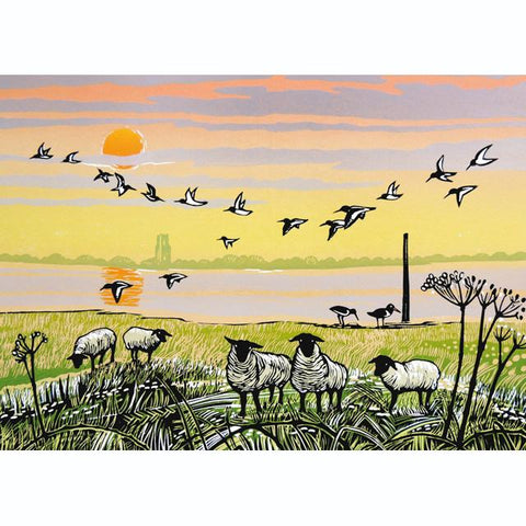 Rob Barnes, Water's Edge (with sheep), Blank Art Card