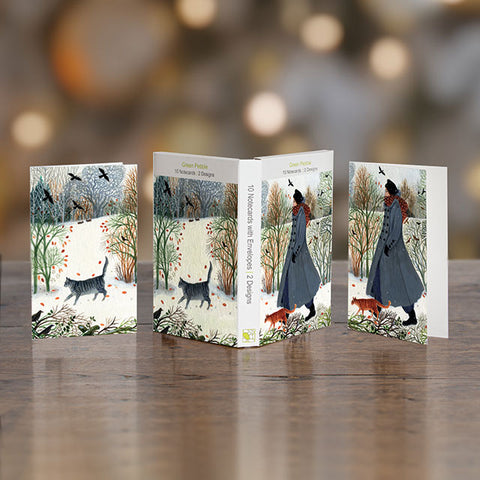 Dee Nickerson, Another Walk In The Snow + Cat In The Snow, Boxed Set of 10 Note Cards
