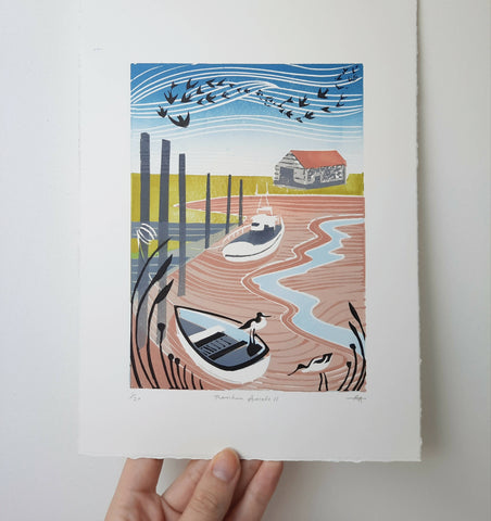 Thornham Avocets II - Original Lino Print