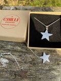 Silver hammered Star Pendant on 16-18" Trace Chain