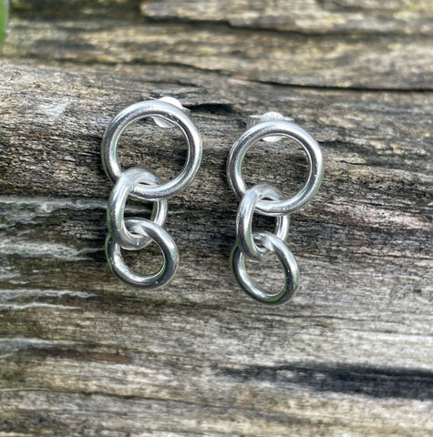 Silver Triple drop circle earrings
