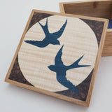 Swallows - Hand cut Marquetry Wooden Trinket Box