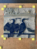 Cormorants Drying Off in the Sun - Linocut print