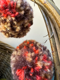 Brown, Beige & Red Pom Pom Earrings 4