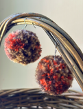Brown, Beige & Red Pom Pom Earrings 2