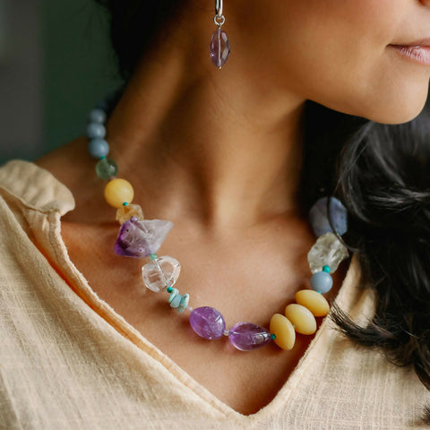 Air Rock Necklace - Gemstones with Amethyst Crystal