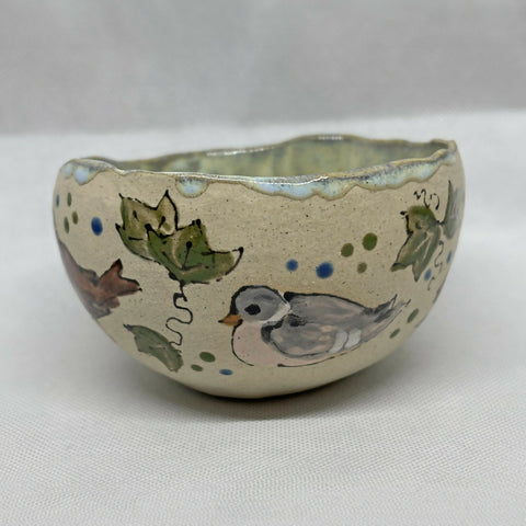 Handmade Stoneware Ceramic Bowl - Illustrated with Birds