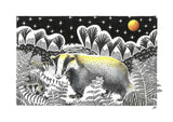 Badger Set and Match Print - Hand Drawn Ink Line and Crayon