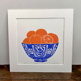Oranges in a Bowl - Linocut print