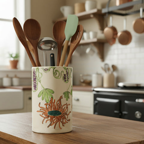 Reaching Leaves Vase / Utensil Holder - Handmade Ceramic
