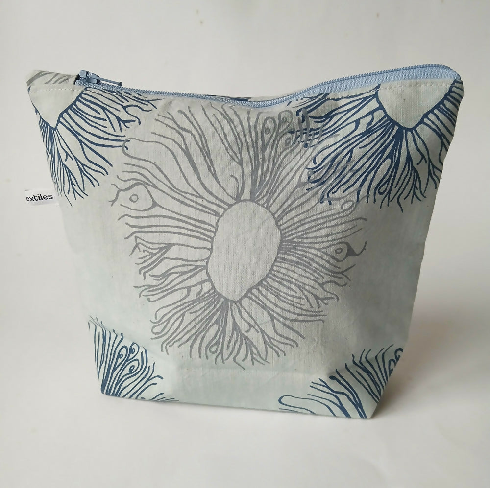 Wash Bag - Grey and Navy Figs