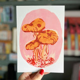 Forest Fungi Pink Mushroom Fine Art Print - A5 Size