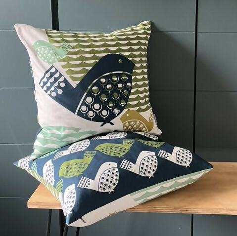 Bird Print Handmade Double-Sided Cushion - 45cm Multicoloured | British Made