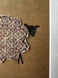 Pink Diamonds British Wool Fabric Sheep - Mounted Original Artwork with Handwoven Fabric and Hand Painted Watercolour