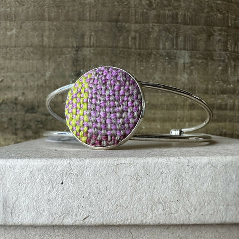 Pink and Green Check - British Wool Large Bangle