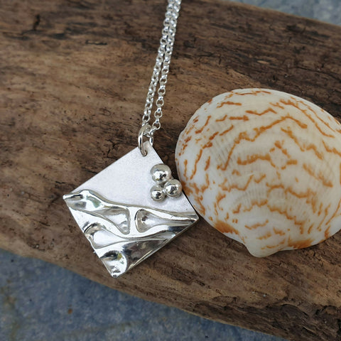 Coastal Shoreline Pendant with Pebbles - Sterling Silver