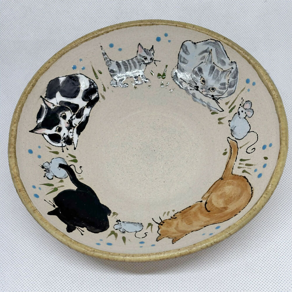 Hand Illustrated Cat Bowl - Handmade in Devon - Stoneware Ceramics