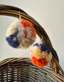 Navy, Orange & Cream Pom Pom Earrings 3