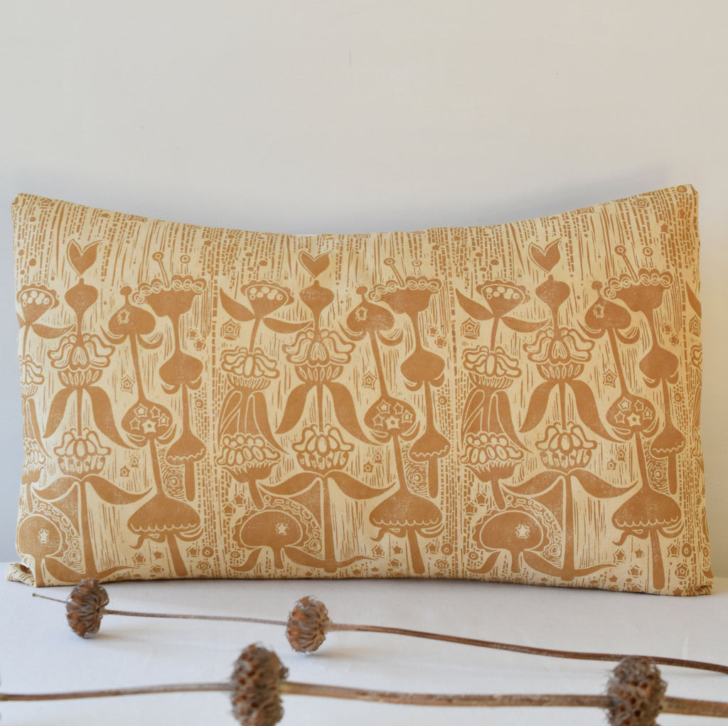Phlomis Cotton Cushion - Plant Dyed & Block Printed By Hand