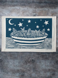 Organic Cotton Tea Towel with Stargazy Pie Lino Print