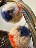 Navy, Orange & Cream Pom Pom Earrings 1