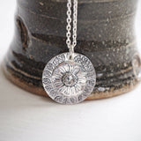 Silver Daisy and Leaf Pendant Necklace