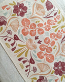 Blooms & Birds Tea Towel - Natural Cotton Linen Blend