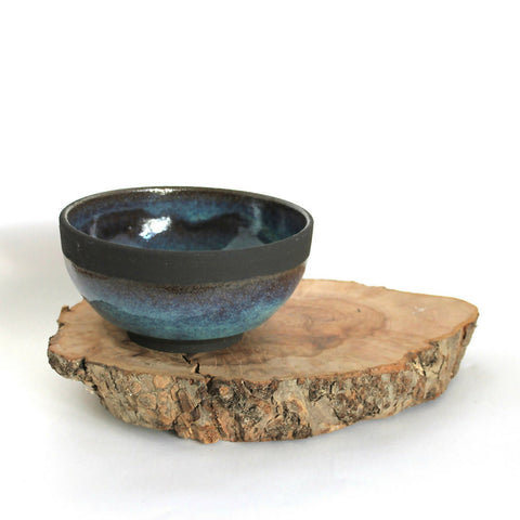 Blue Glazed Bowl - Black Stoneware