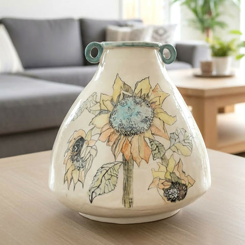Sunflowers Flagon Vase - handmade ceramic