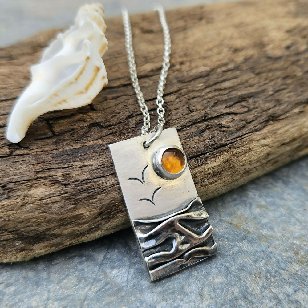 Silver Coastal Pendant With Amber sun