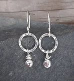Silver Hoop Earrings with Pebble Droplet