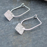 Sterling Silver Textured Square Drop Earrings