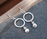Silver Hoop Earrings with Pebble Droplet