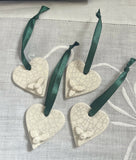 Christmas Decorations, Holly Hearts - Handmade Ceramics