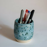 Beaker, Budvase, Pen Pot - Ceramic in matt blue grey, metallic spots with blue halo