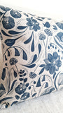 Blooms & Birds Blue Cushion Cover - Natural Cotton Linen Blend