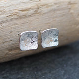 Square silver Stud Flower Earrings