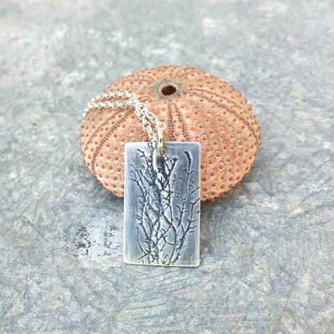 Silver Seaweed Imprint Pendant